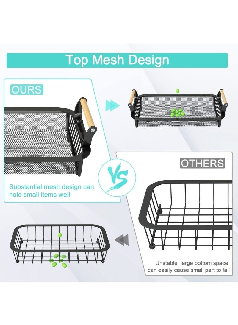 3 Tier Metal Mesh Fruit Vegetable Basket with 2 Banana Hangers - Kitchen Countertop Produce Organizer for Onion Potato Bread Snack（36.8×21.8×45cm） - Image 3